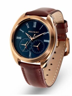 Men's Rose Gold Case Blue Dial Brown Leather Watch